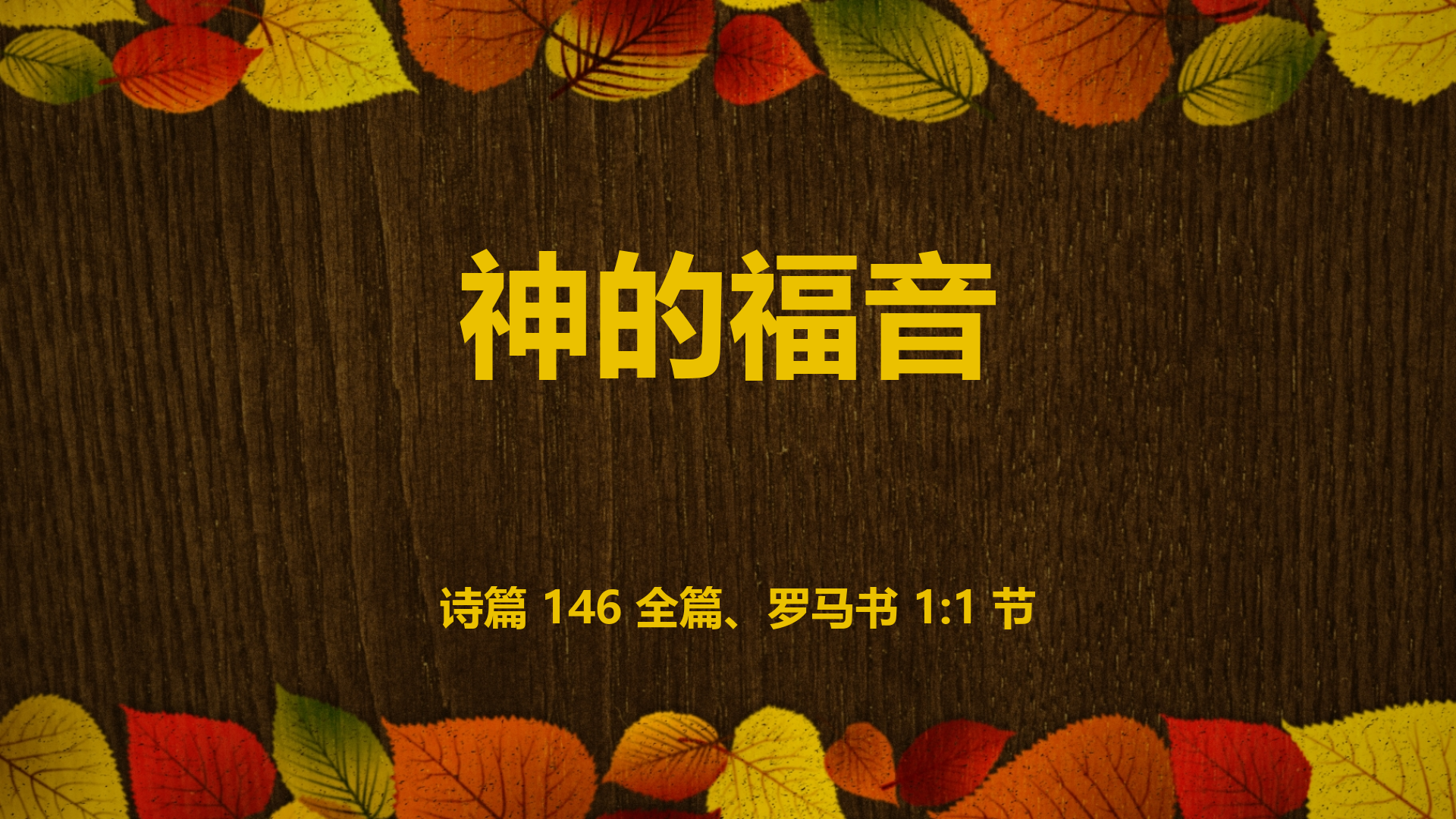 2022年10月16日 -  神的福音 - 经文: 诗篇 146 全篇、罗马书 1:1 节  讲员 : 宋涛传道